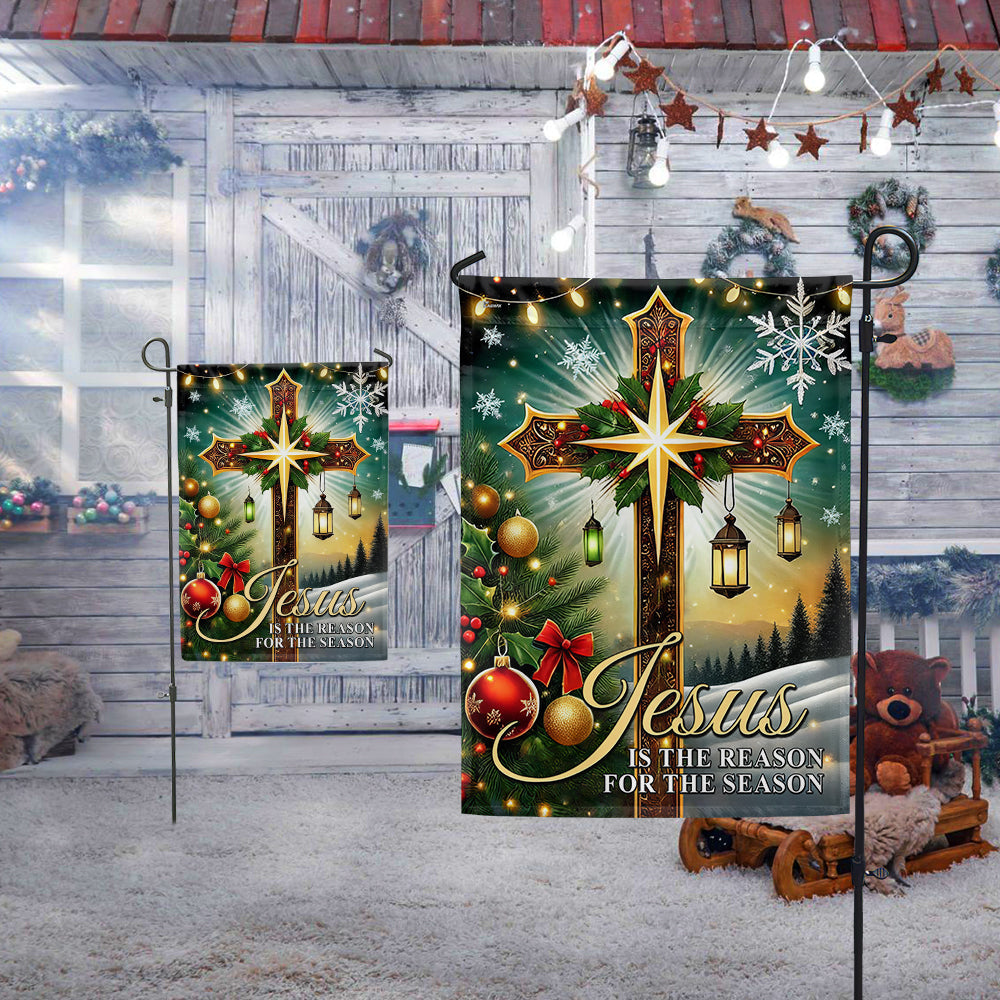Christian Cross Christmas Flag Jesus Is The Reason For The Season Flag