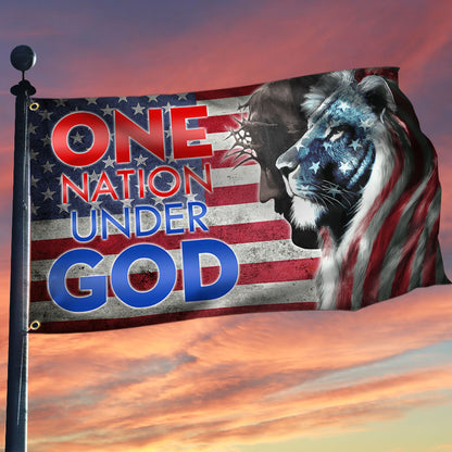 Lion King Jesus Christ Grommet Flag One Nation Under God