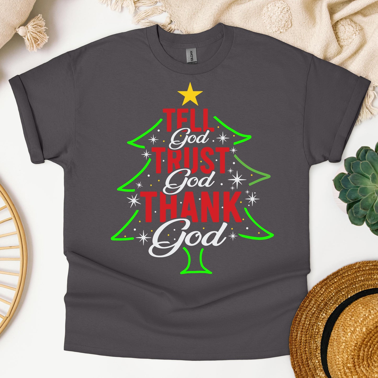 Tell God Trust God Thank God Christmas Tree