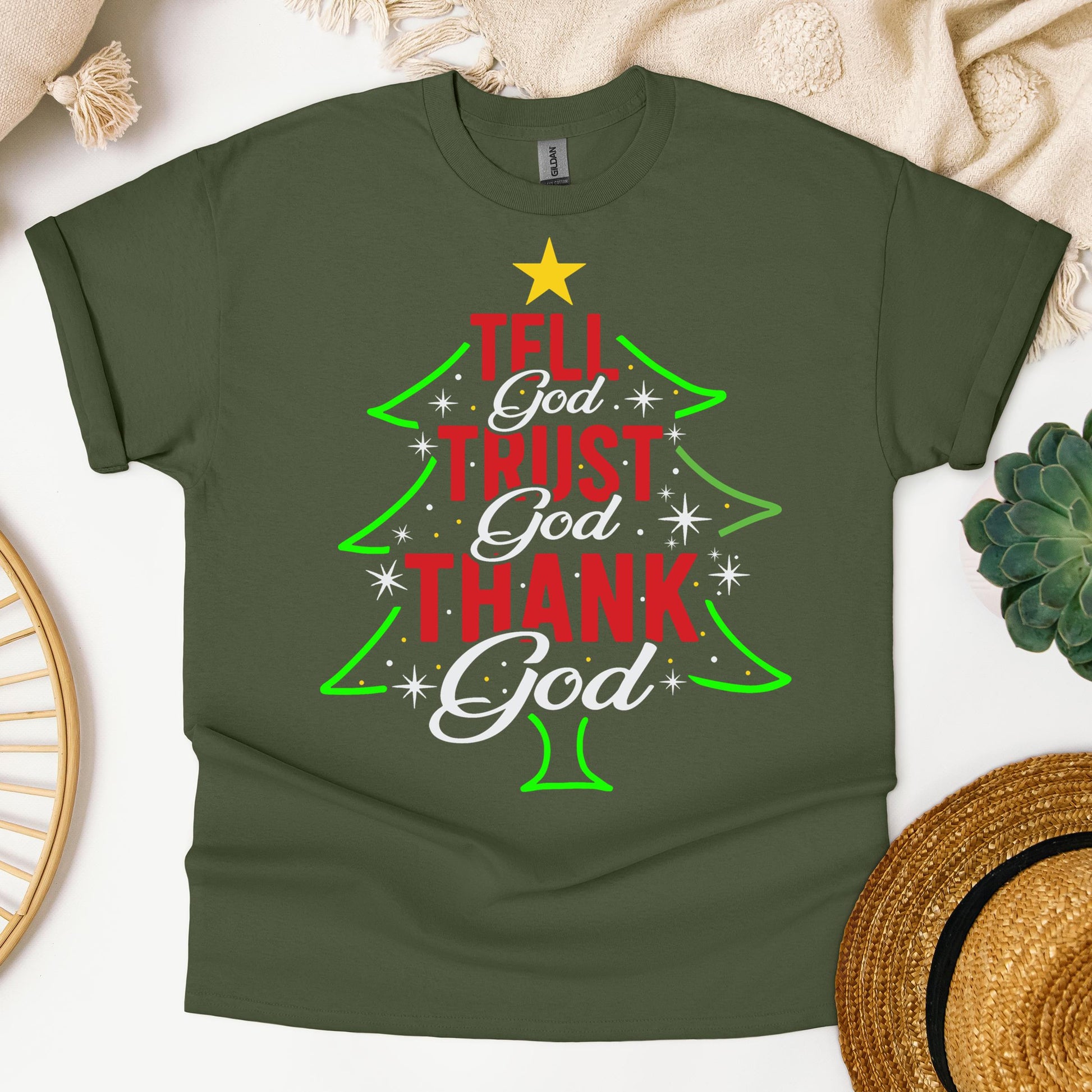 Tell God Trust God Thank God Christmas Tree