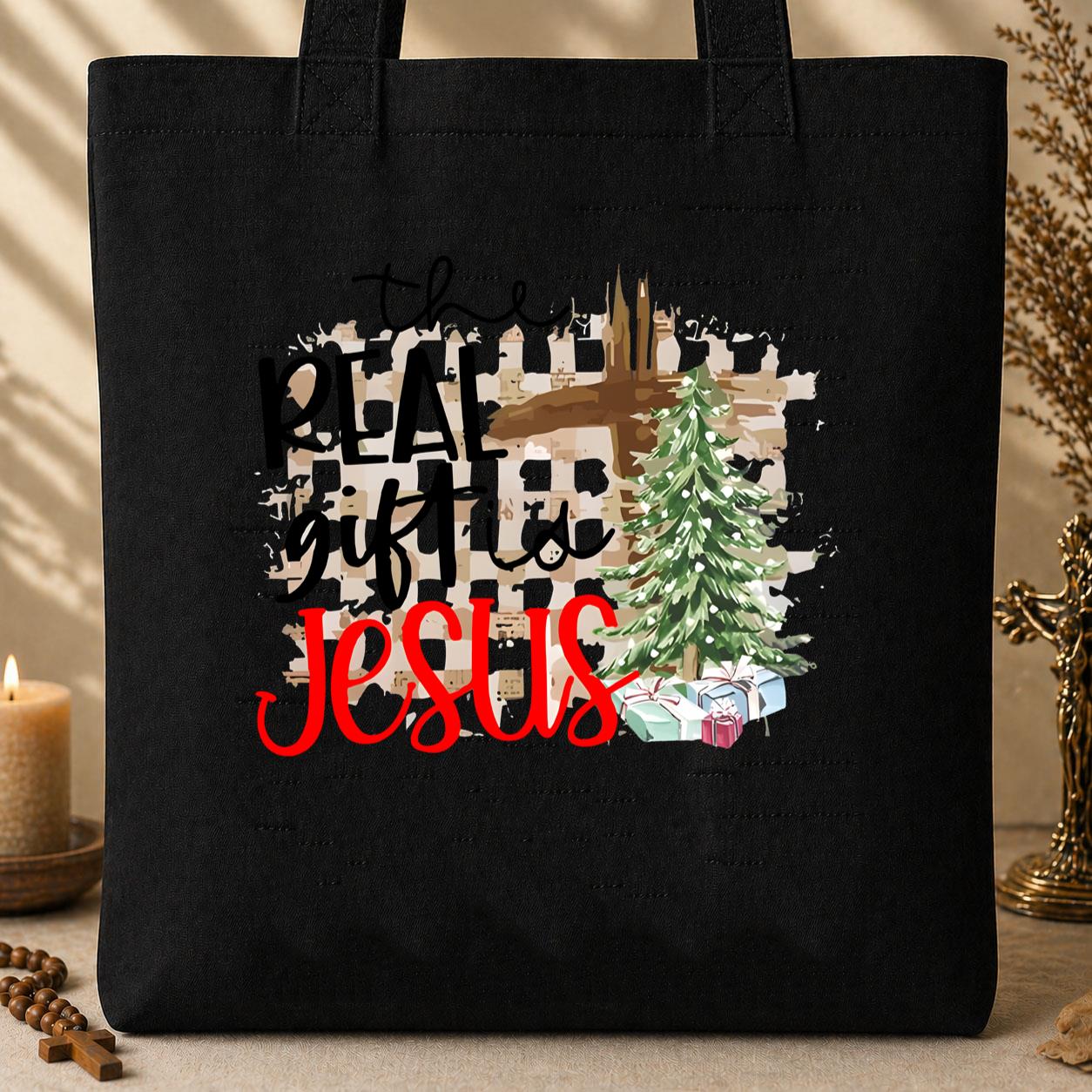 The Real Gift Is Jesus Tote Bag