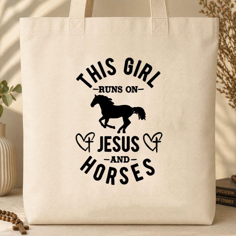 This Girl Runs On Jesus And Horses Tote Bag
