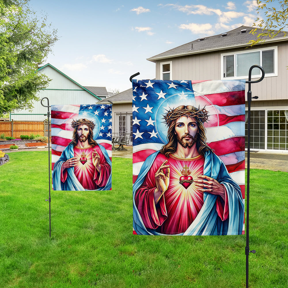 Sacred Heart Of Jesus American Flag