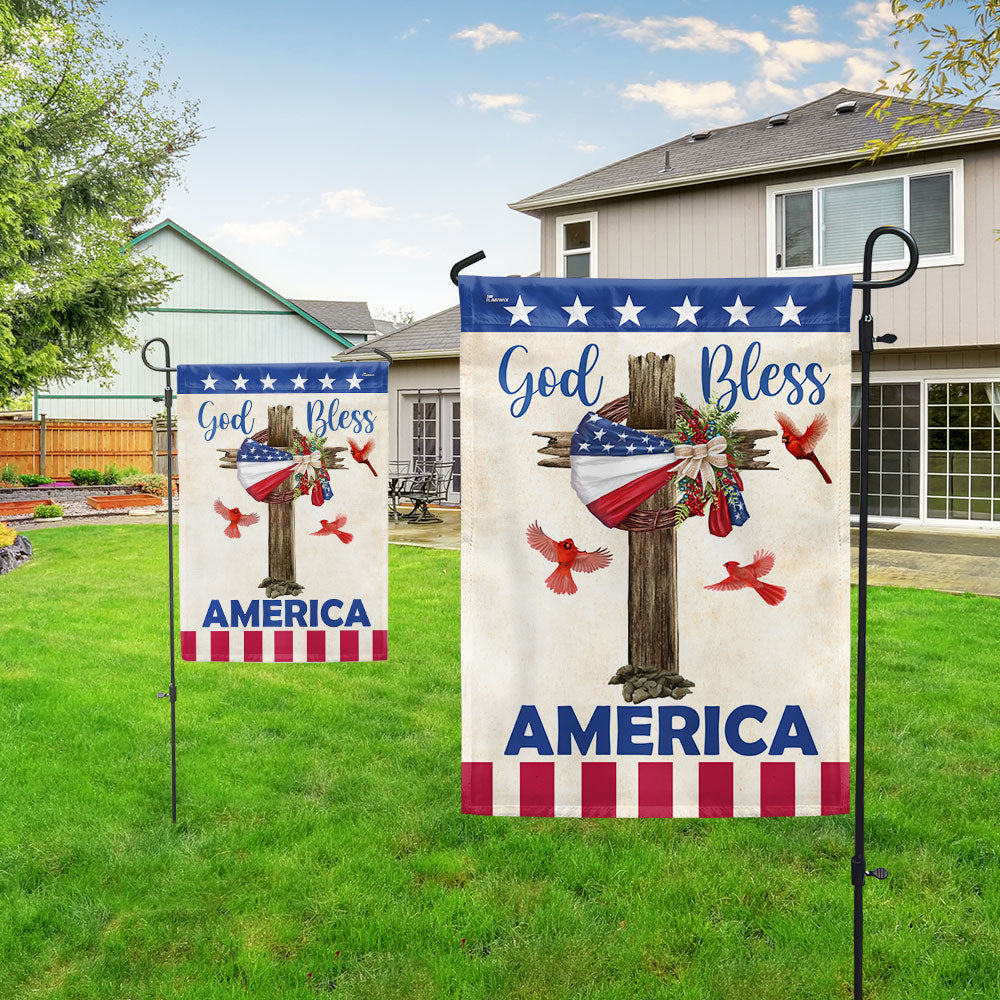 Flagwix American Flag - Christian Cross American Wreath God Bless America Flag