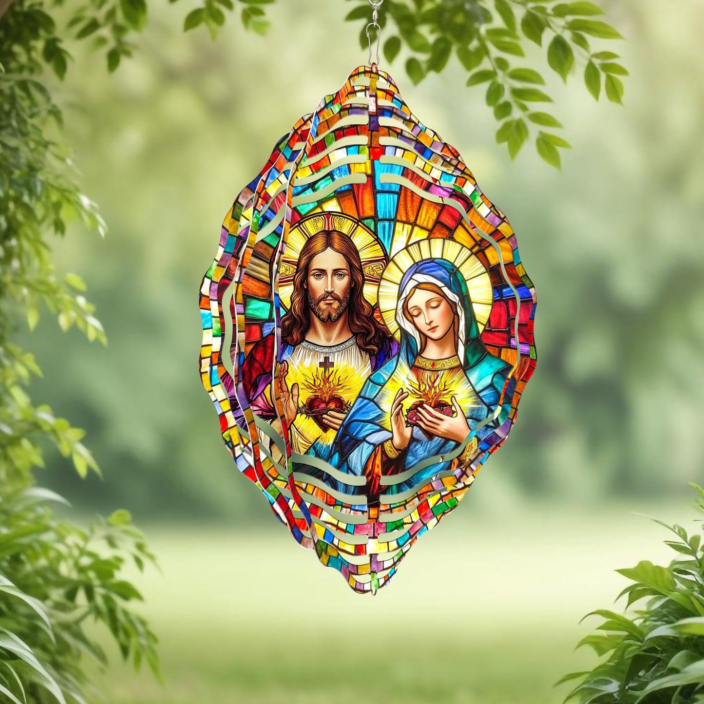 Sacred Heart of Jesus &amp; Immaculate Heart of Mary Wind Spinner 3-Day Shipping