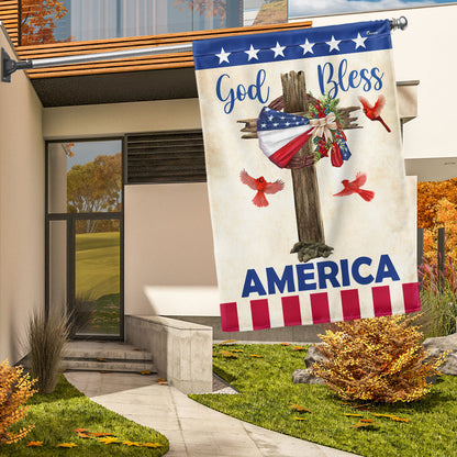 Flagwix American Flag - Christian Cross American Wreath God Bless America Flag