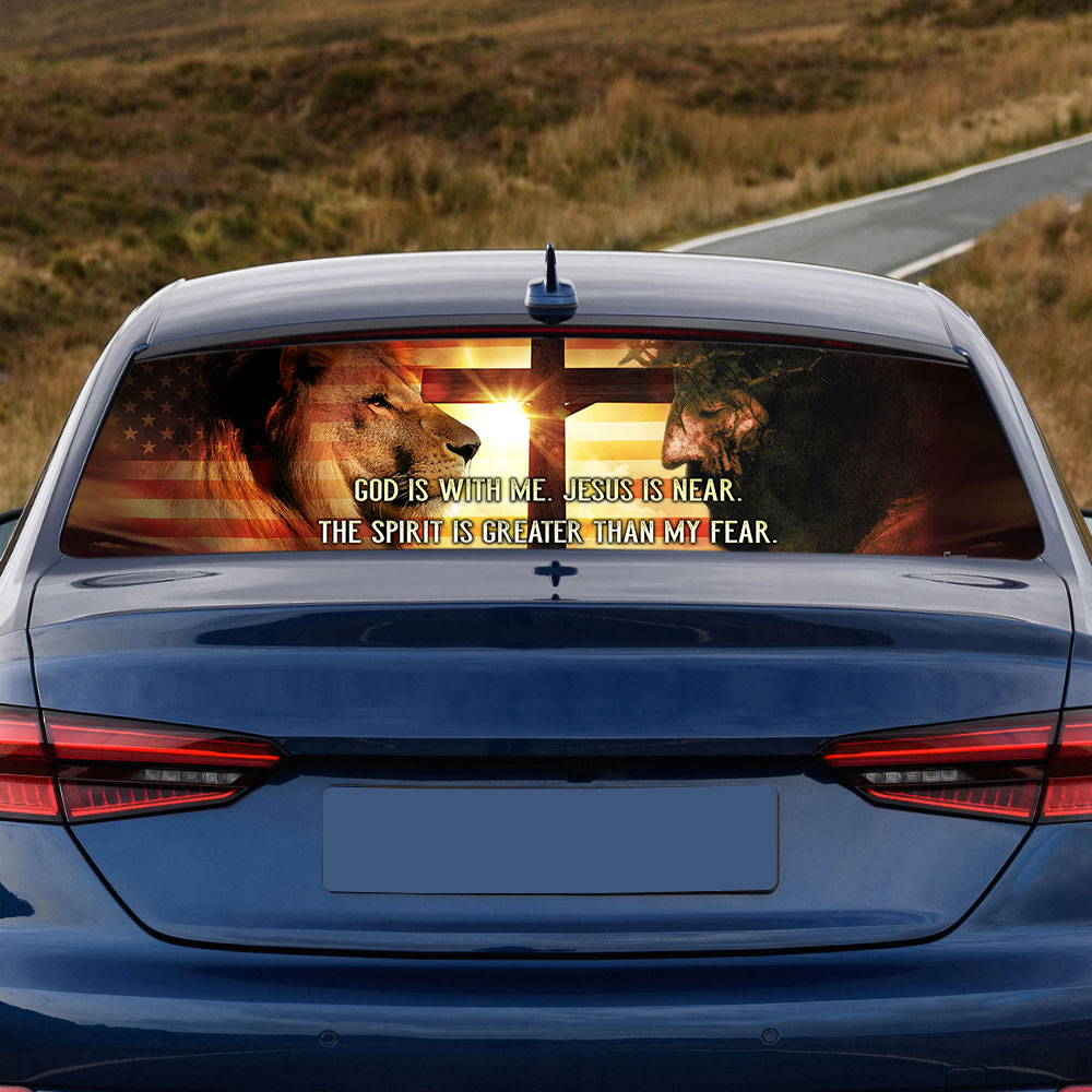 God Is With Me, Jesus Is Near American Rear Window Decal