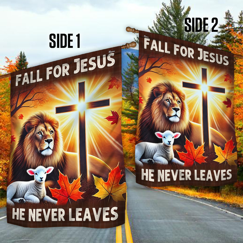 Jesus Fall Flag Fall For Jesus He Never Leaves God Lion of Judah Flag