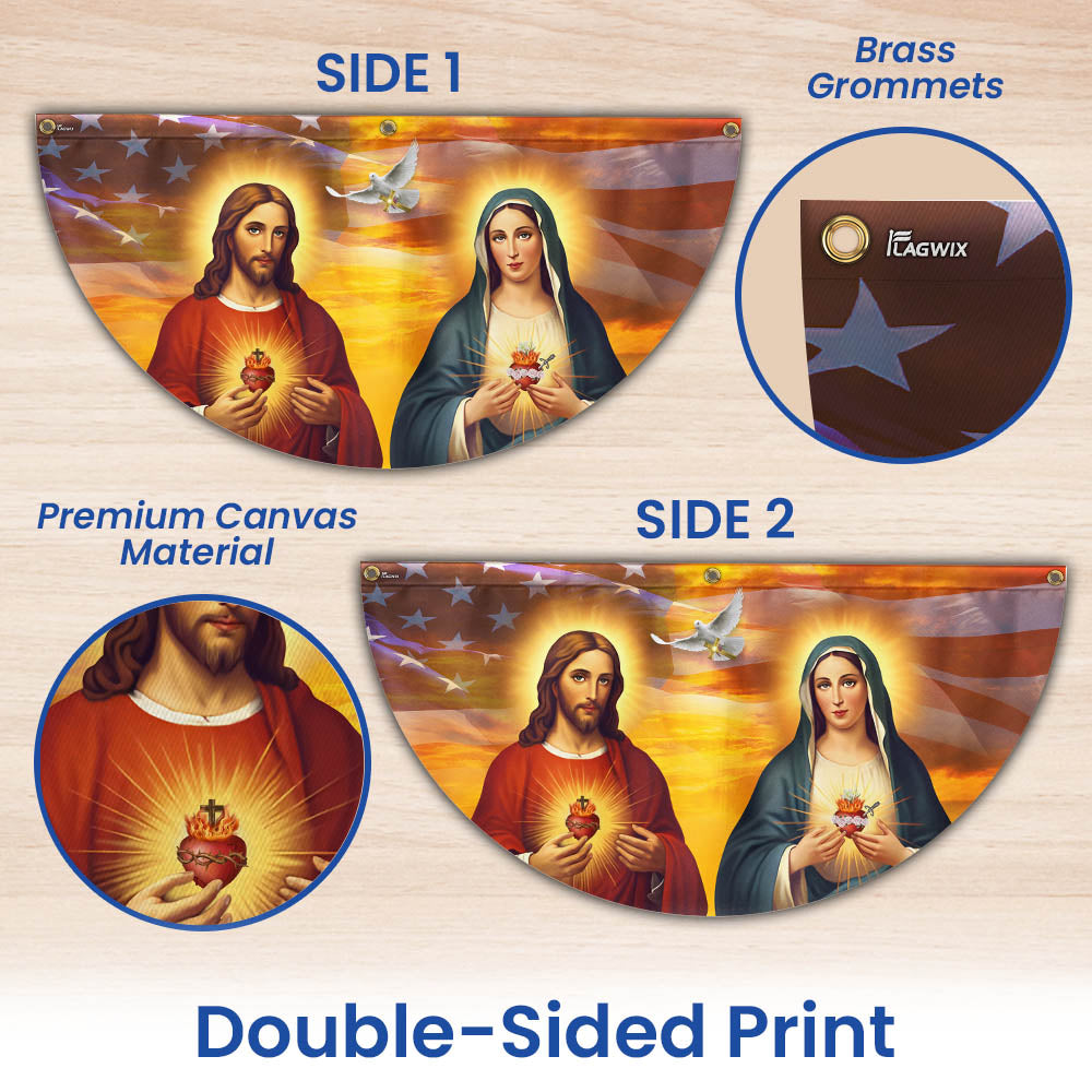 Sacred Heart of Jesus And Mary American Non-Pleated Fan Flag