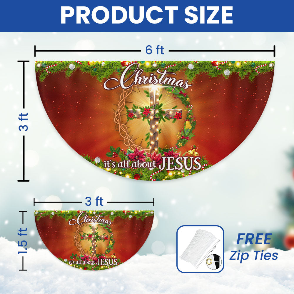 Christmas  It's All About Jesus Christian Cross Non-Pleated Fan Flag