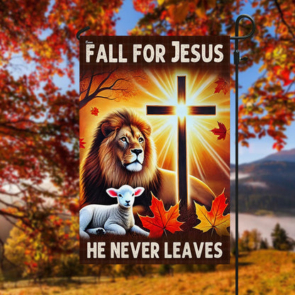 Jesus Fall Flag Fall For Jesus He Never Leaves God Lion of Judah Flag