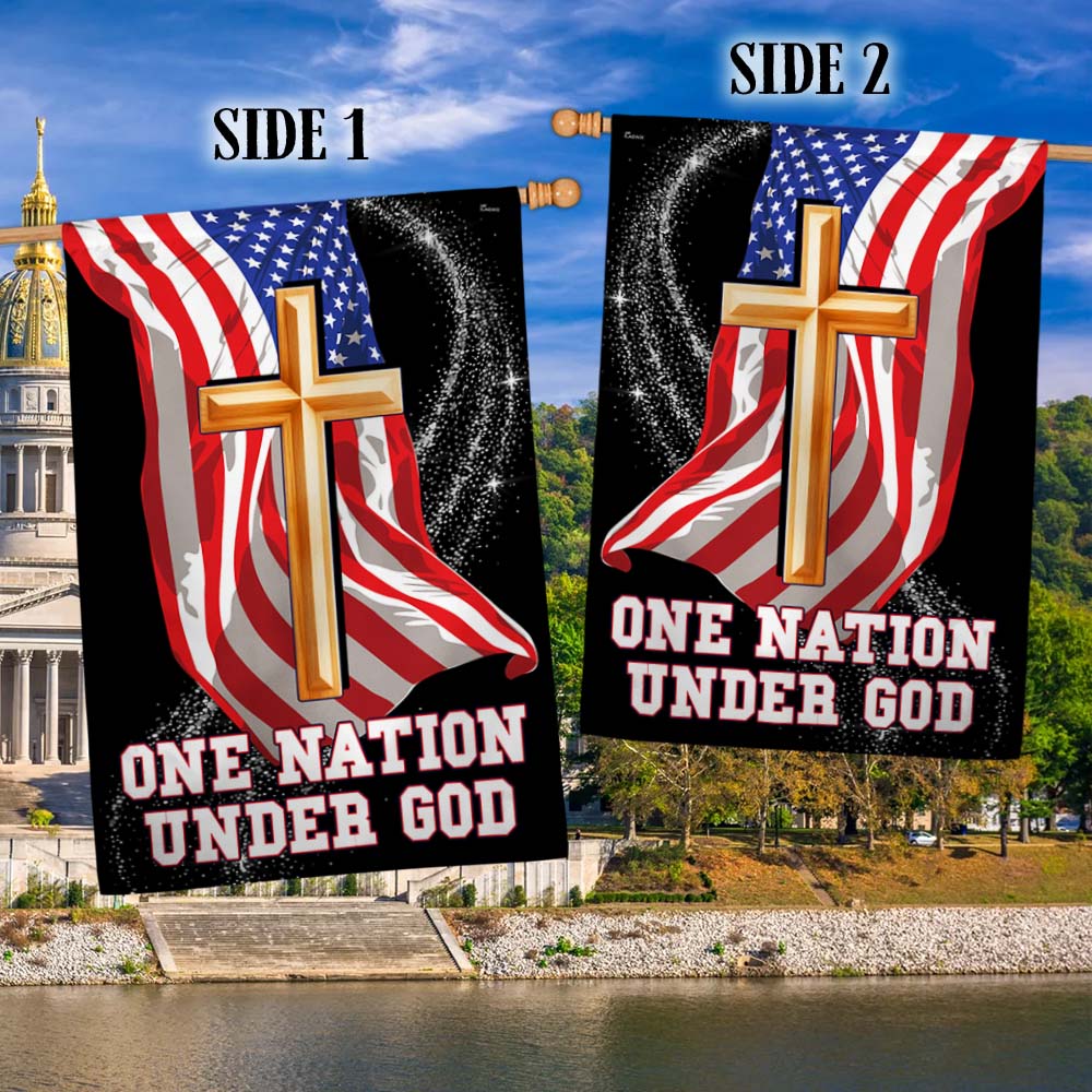 One Nation Under God Christian Cross American Flag