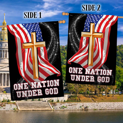 One Nation Under God Christian Cross American Flag