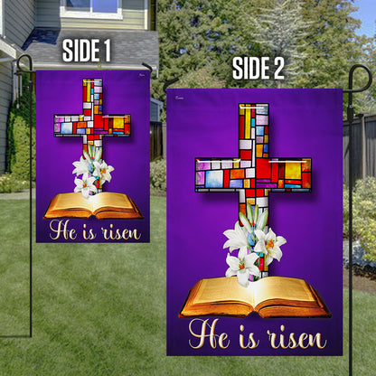 Stained Glass Christian Cross Jesus Christ Easter He Is Risen Flag