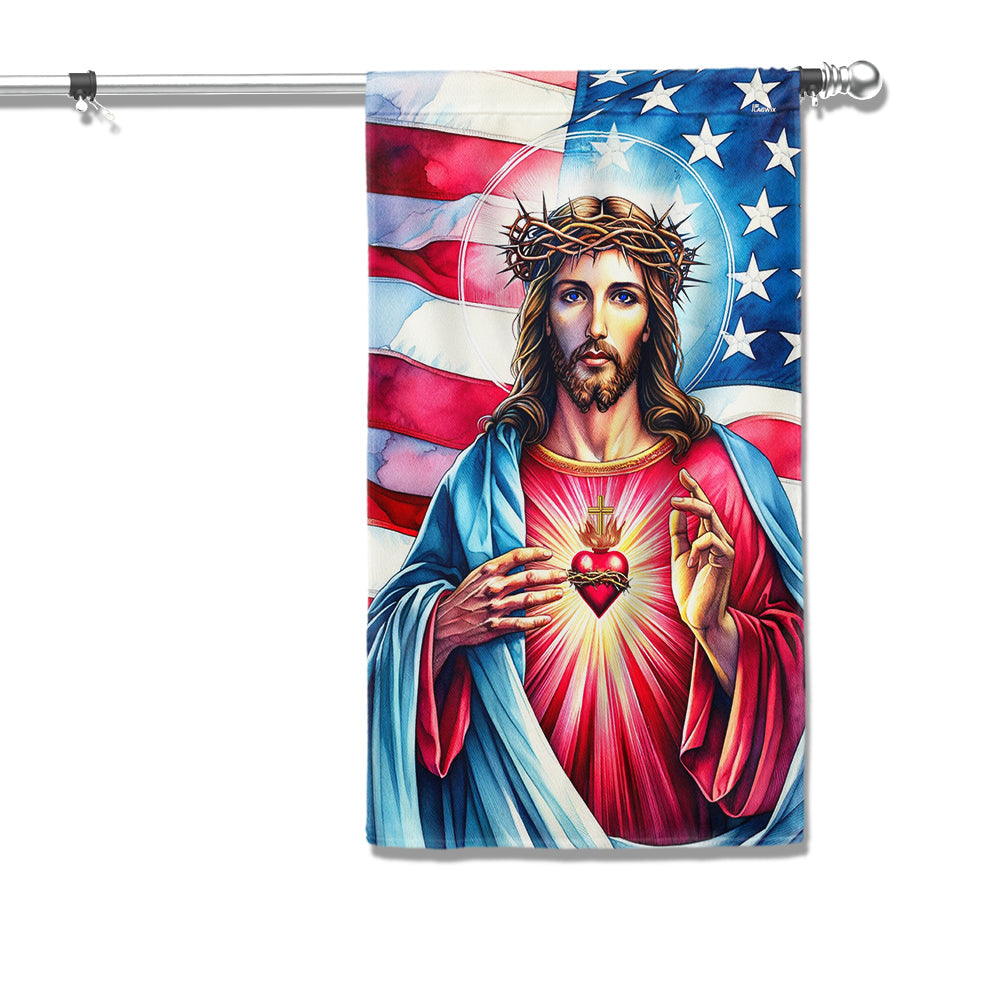 Sacred Heart Of Jesus American Flag