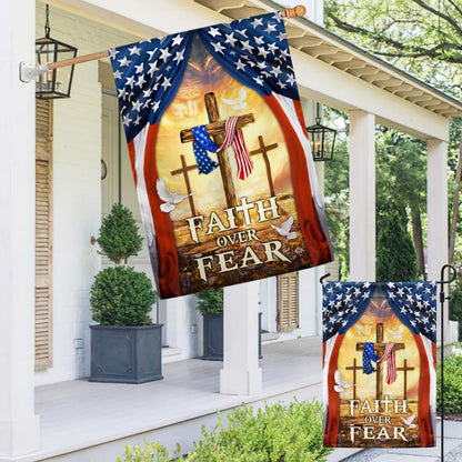 Christian Cross American Flag Faith Over Fear