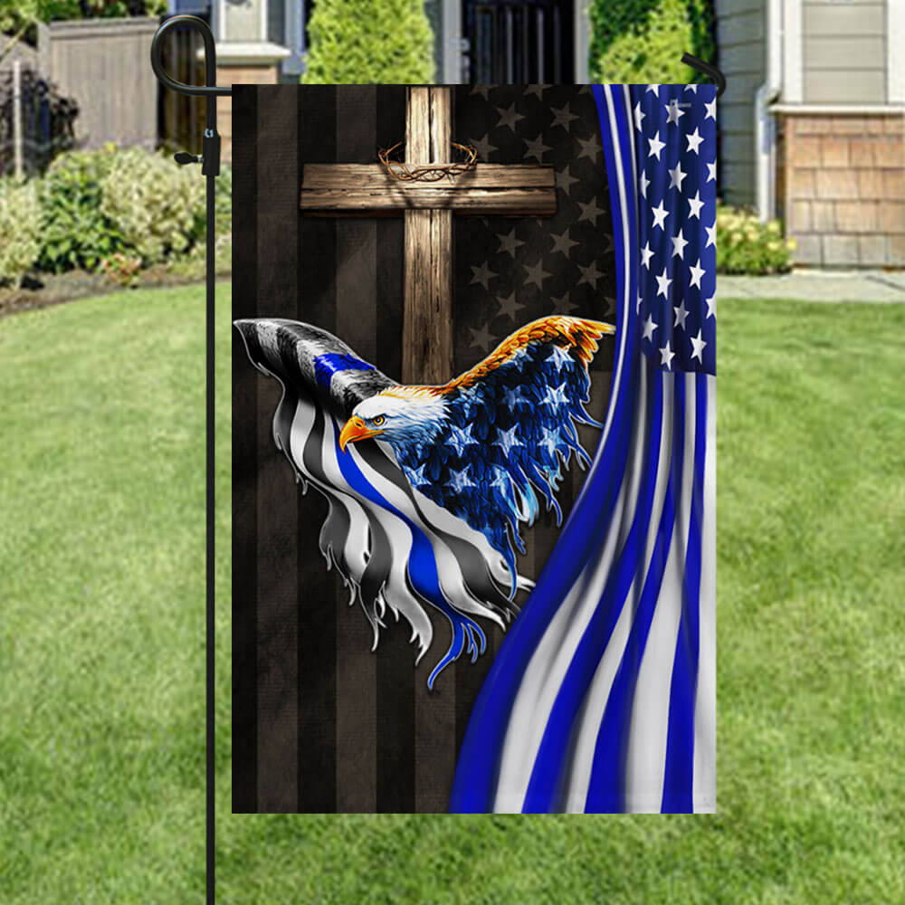 The Thin Blue Line American Eagle Christian Cross Flag