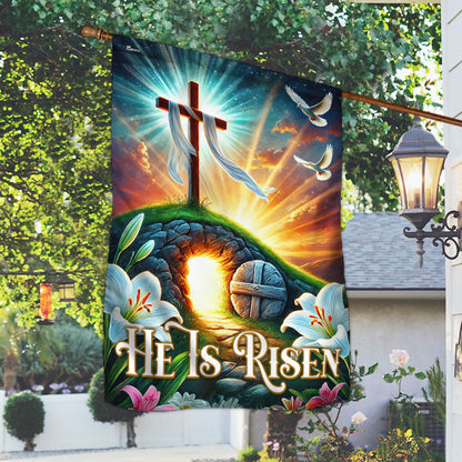 Easter Day He Is Risen Empty Tomb Christian Cross Flag