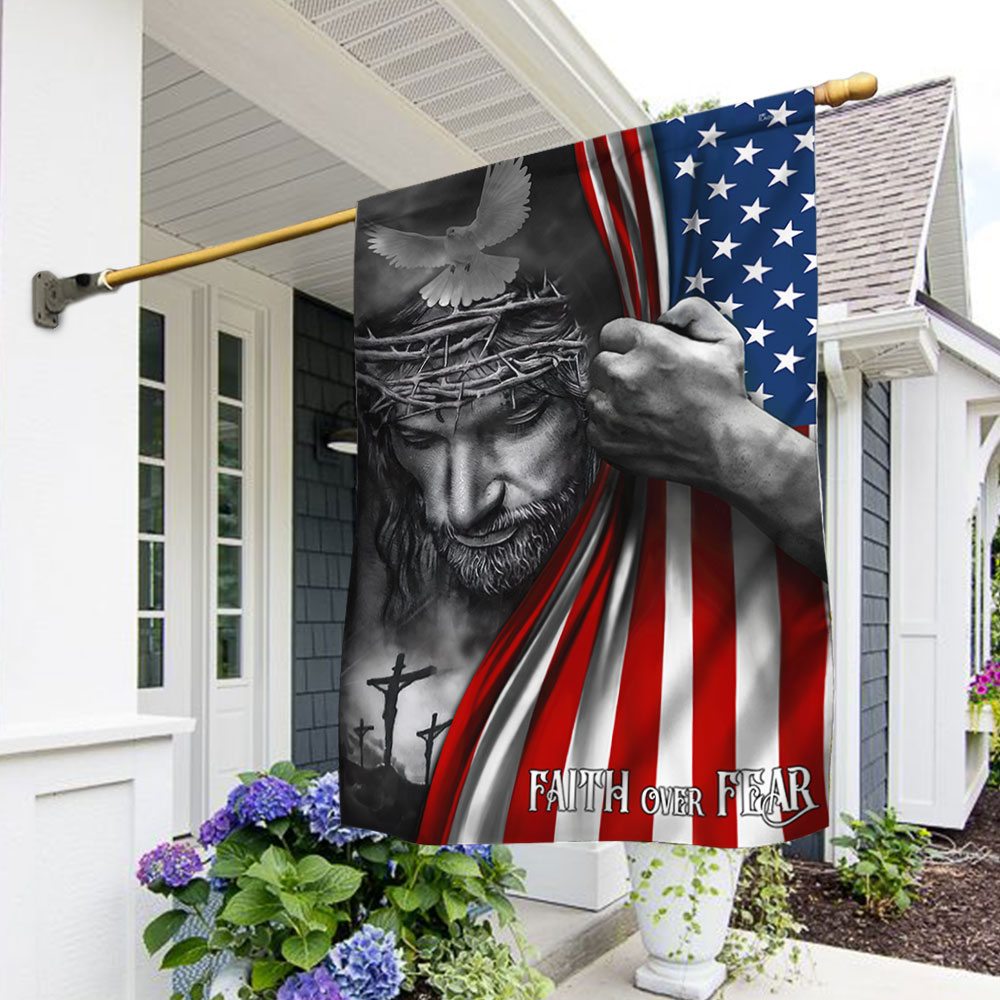 Jesus American Flag Faith Over Fear God Jesus Two-Sided Flag