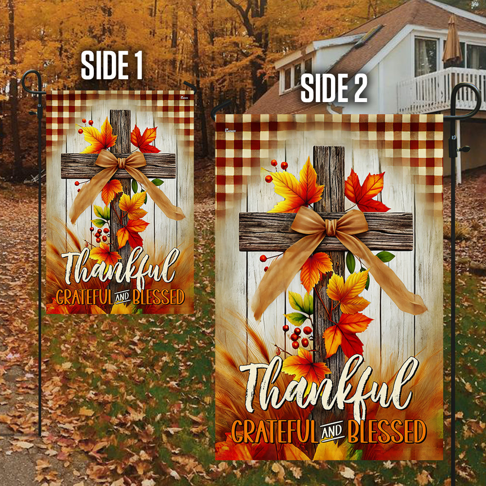 Fall Cross Thankful Grateful And Blessed Thanksgiving Halloween Flag