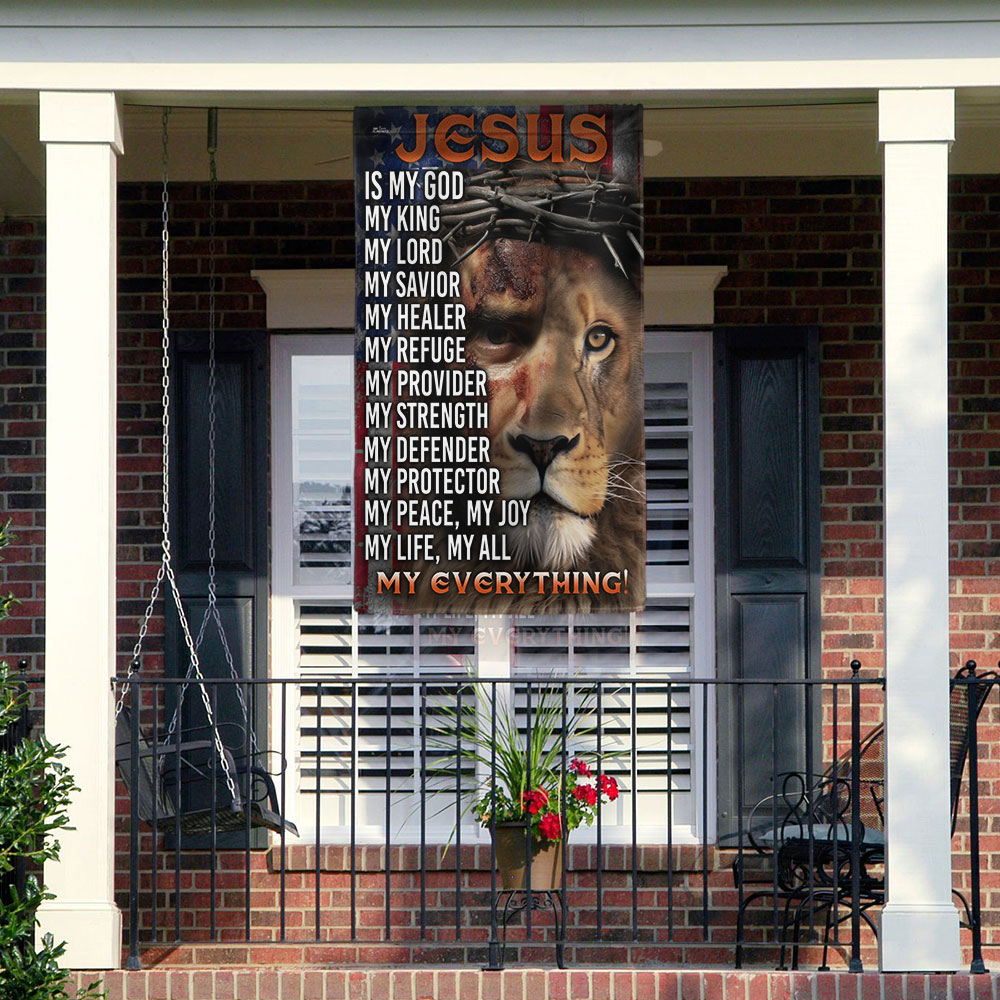 Jesus Is My God, My Everything, Lion Christian Cross Jesus Flag