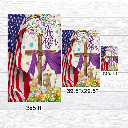 Easter Rabbit Jesus Cross He Is Risen American Flag