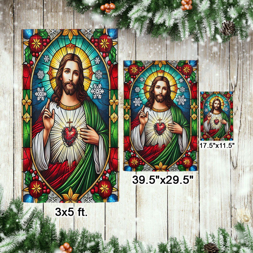 Sacred Heart of Jesus Stained Glass Christmas Flag