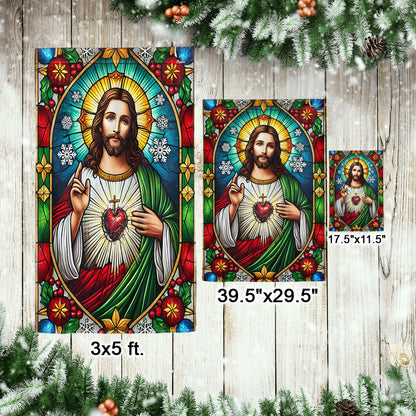 Sacred Heart of Jesus Stained Glass Christmas Flag