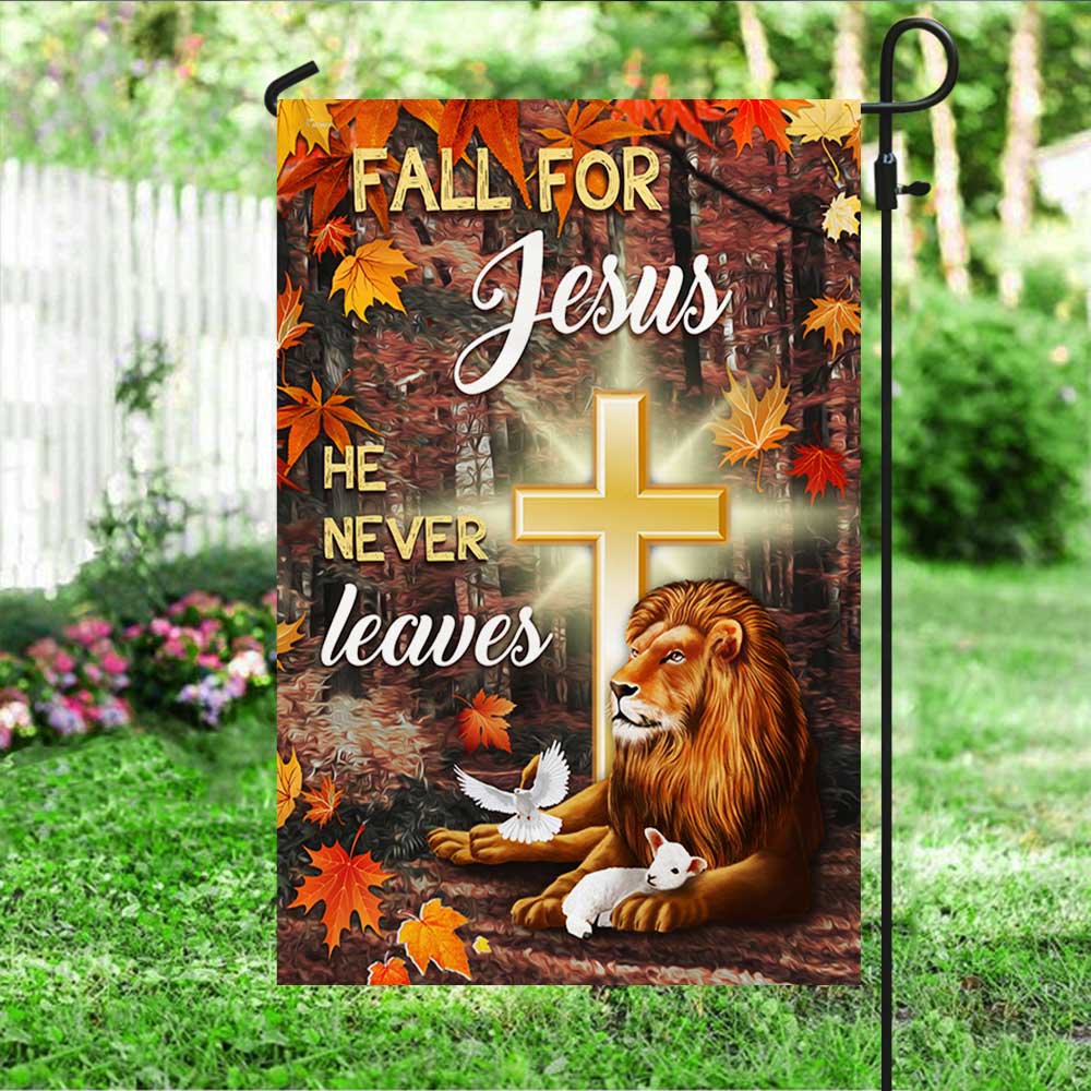 Jesus Flag Fall For Jesus He Never Leaves God &amp; Lion 3-Day Shipping