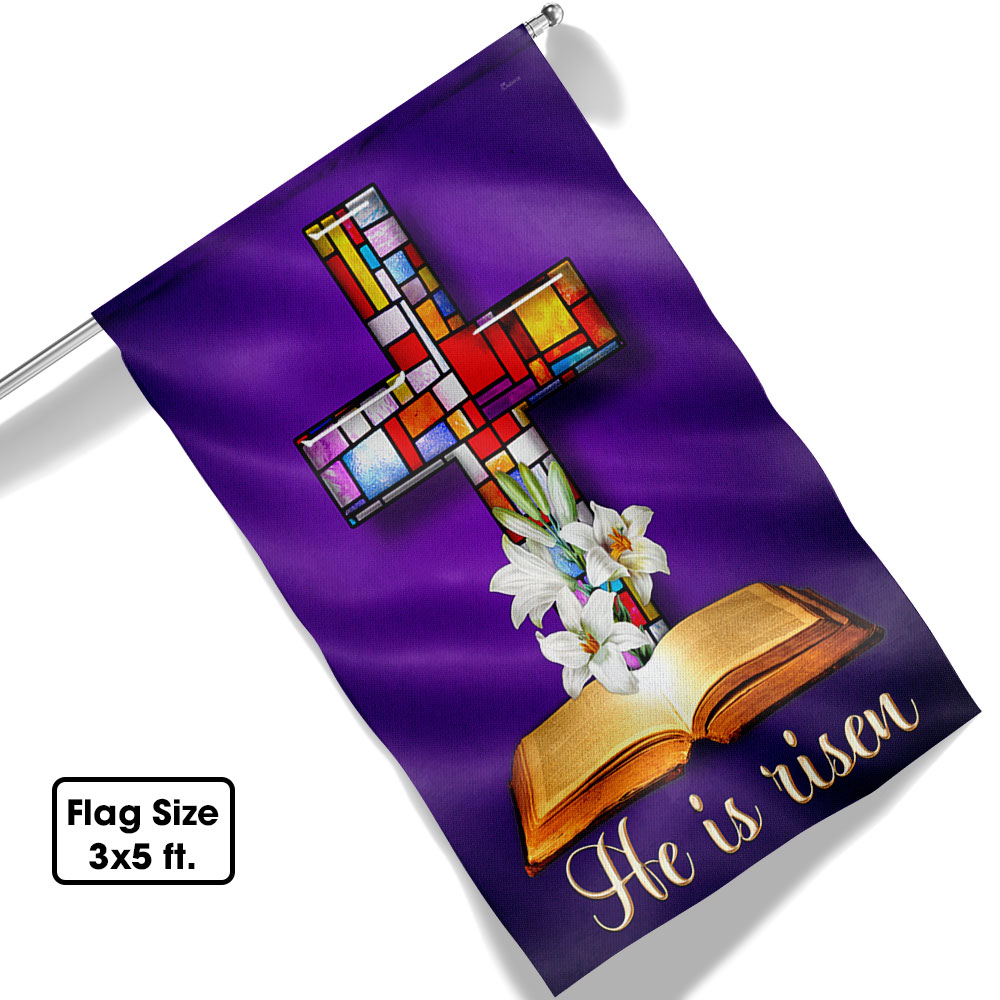 Stained Glass Christian Cross Jesus Christ Easter He Is Risen Flag