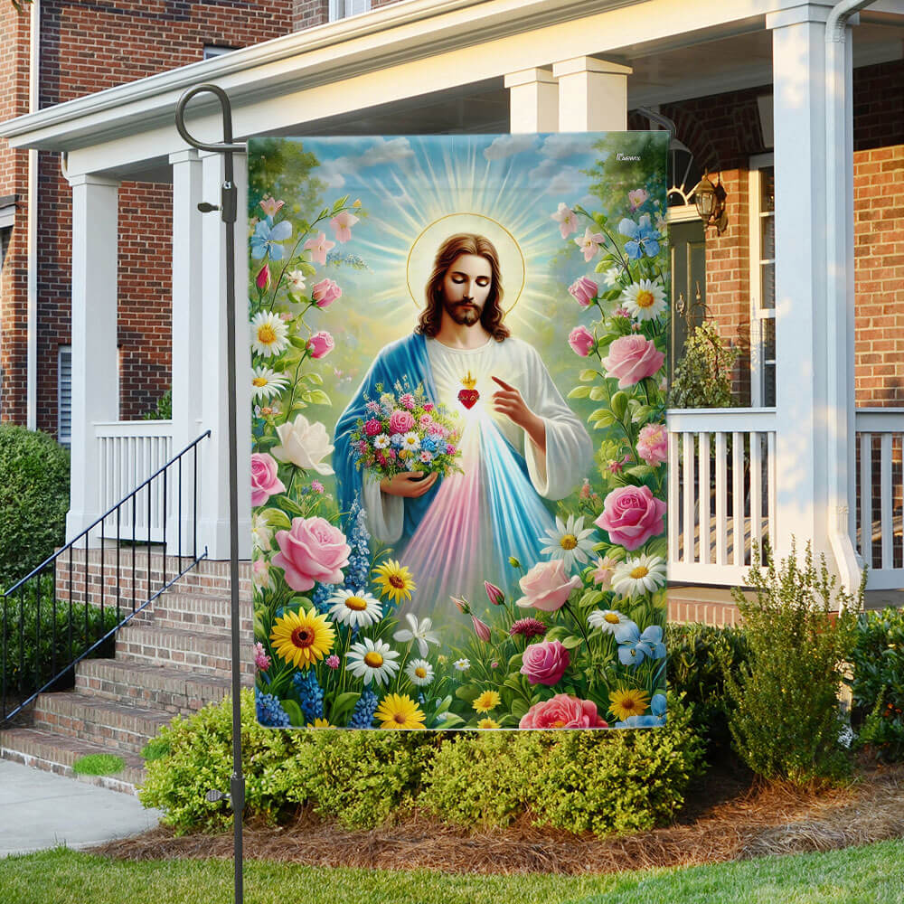Jesus Holding Flowers Garden Spring Flag