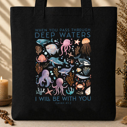 When You Pass Through Deep Waters I Will Be With You Isaiah 43.2 Tote Bag