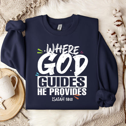 Where God Guides He Provides Isaiah 58.11 Sweatshirt