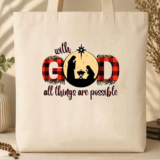 With God All Things Are Possible Nativity Tote Bag