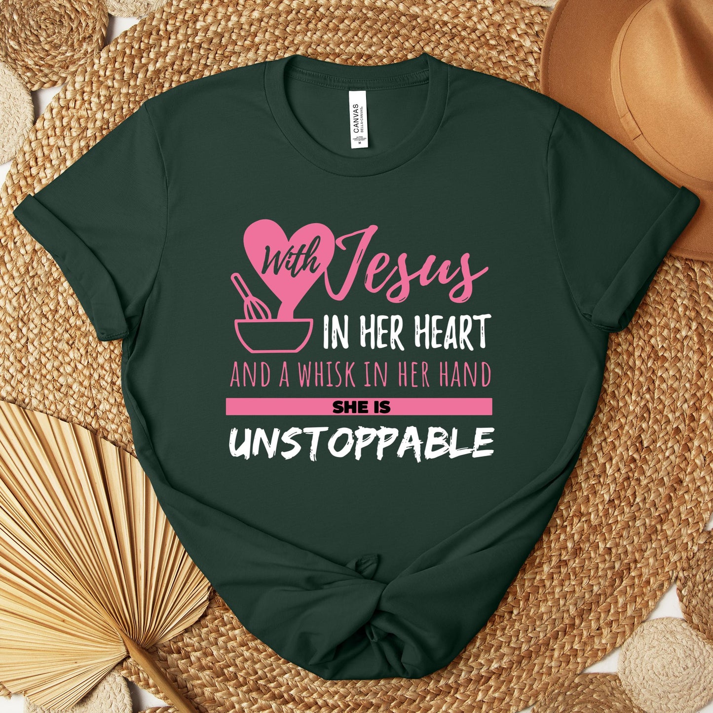 With Jesus In Her Heart And A Whisk In Her Hand She Is Unstoppable Premium T-shirt