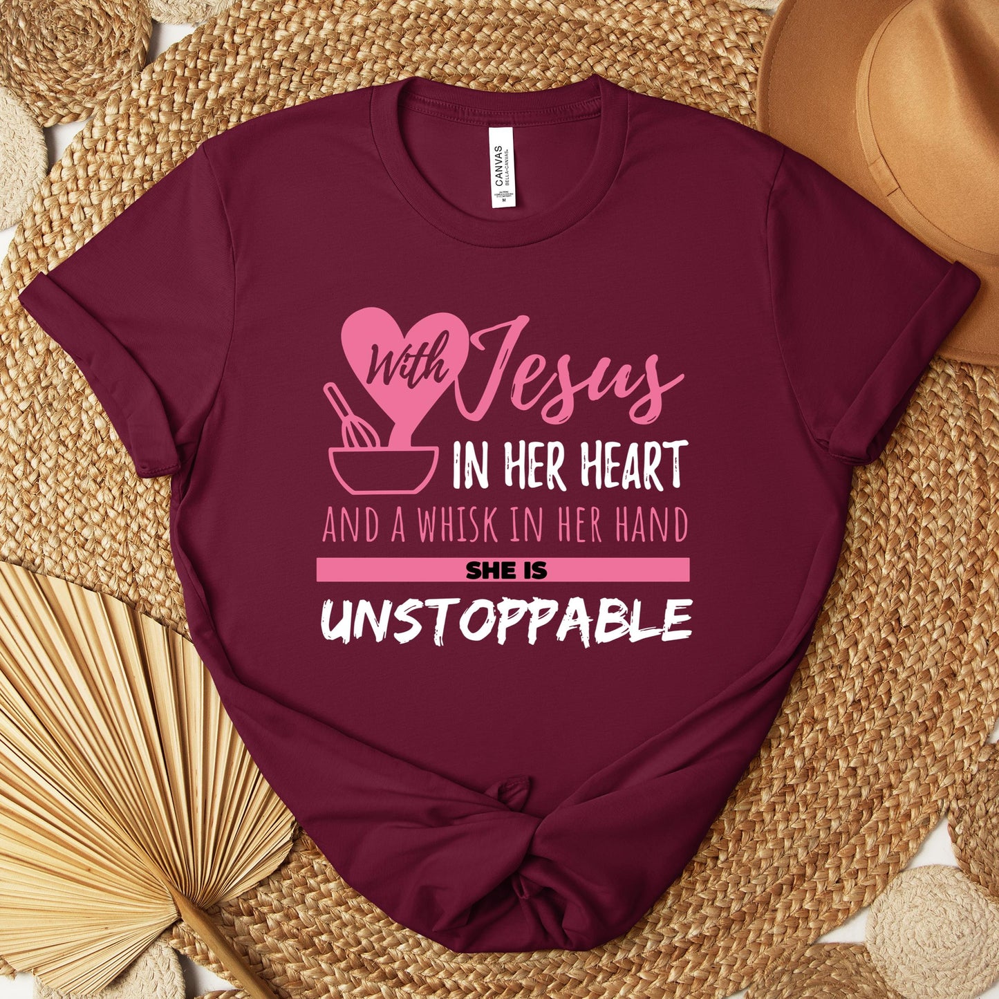 With Jesus In Her Heart And A Whisk In Her Hand She Is Unstoppable Premium T-shirt
