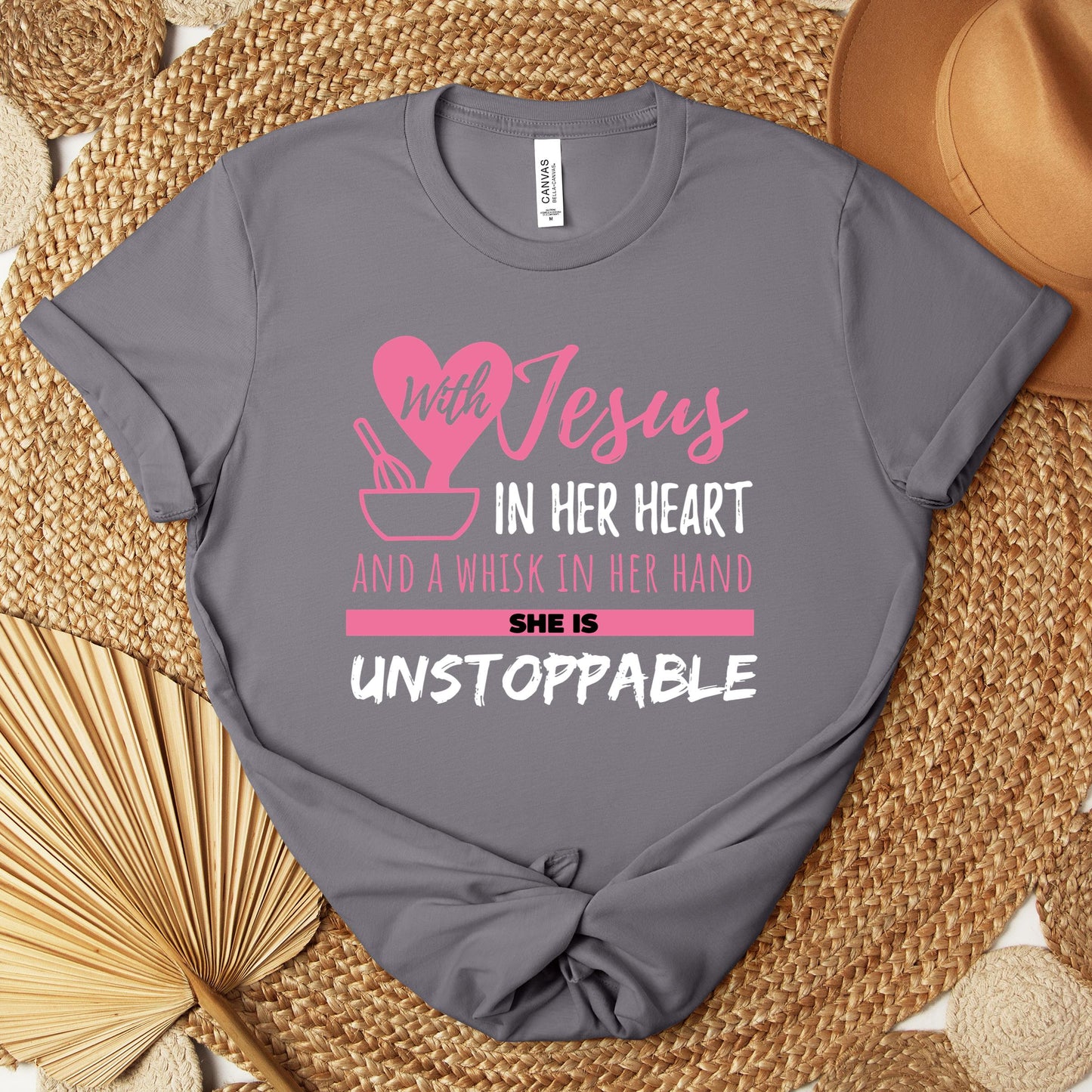 With Jesus In Her Heart And A Whisk In Her Hand She Is Unstoppable Premium T-shirt
