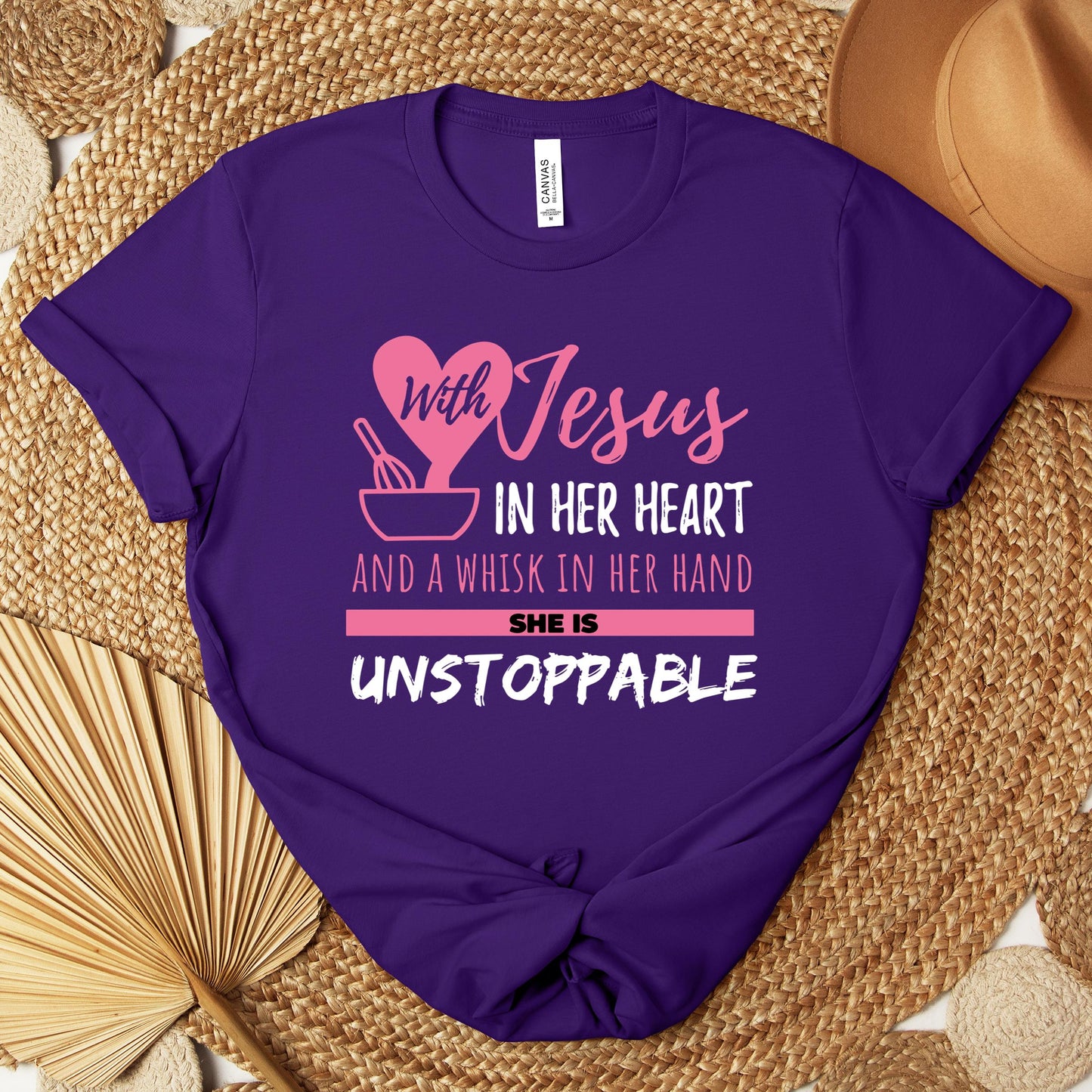 With Jesus In Her Heart And A Whisk In Her Hand She Is Unstoppable Premium T-shirt