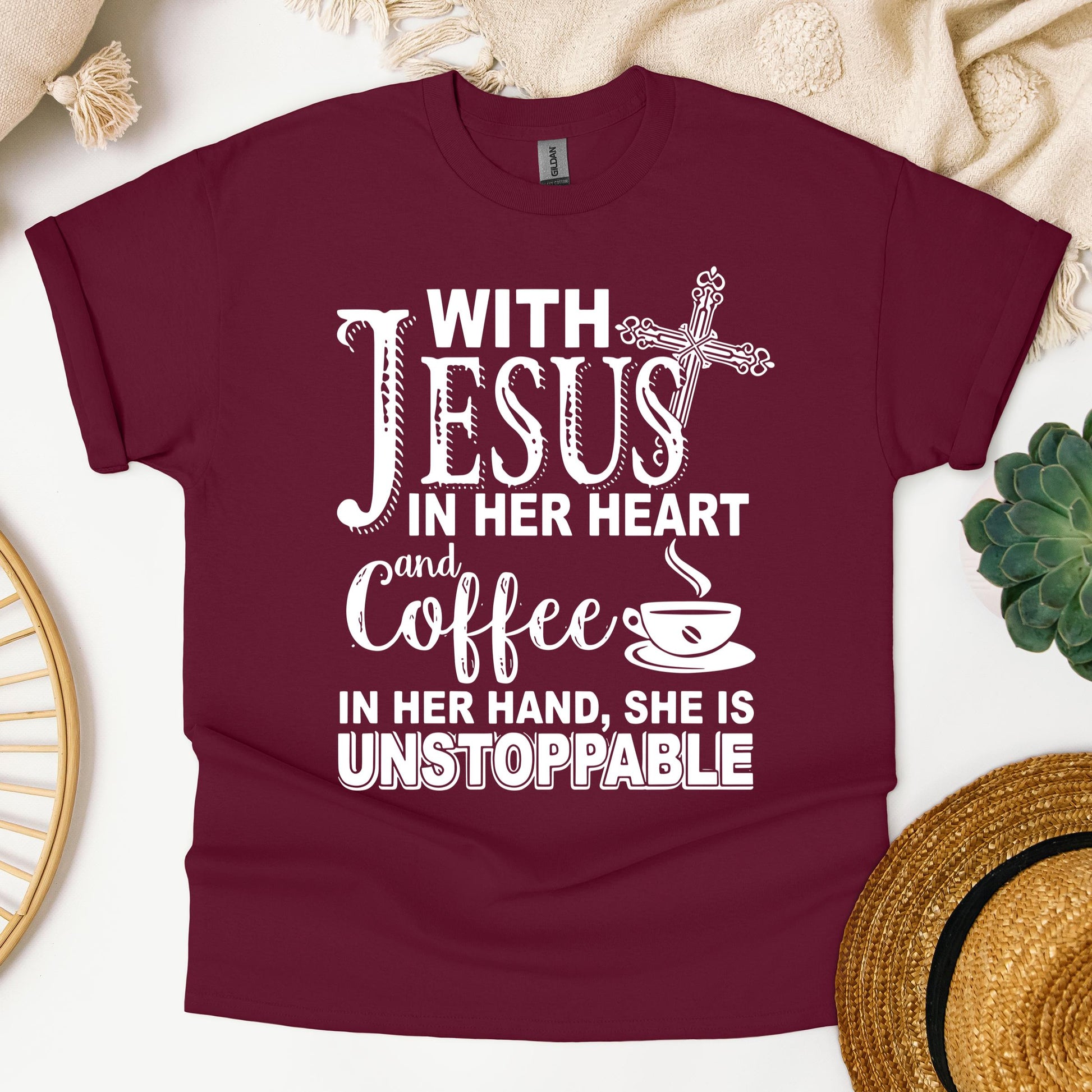 With Jesus In Her Heart And Coffee In Her Hand She Is Unstoppable