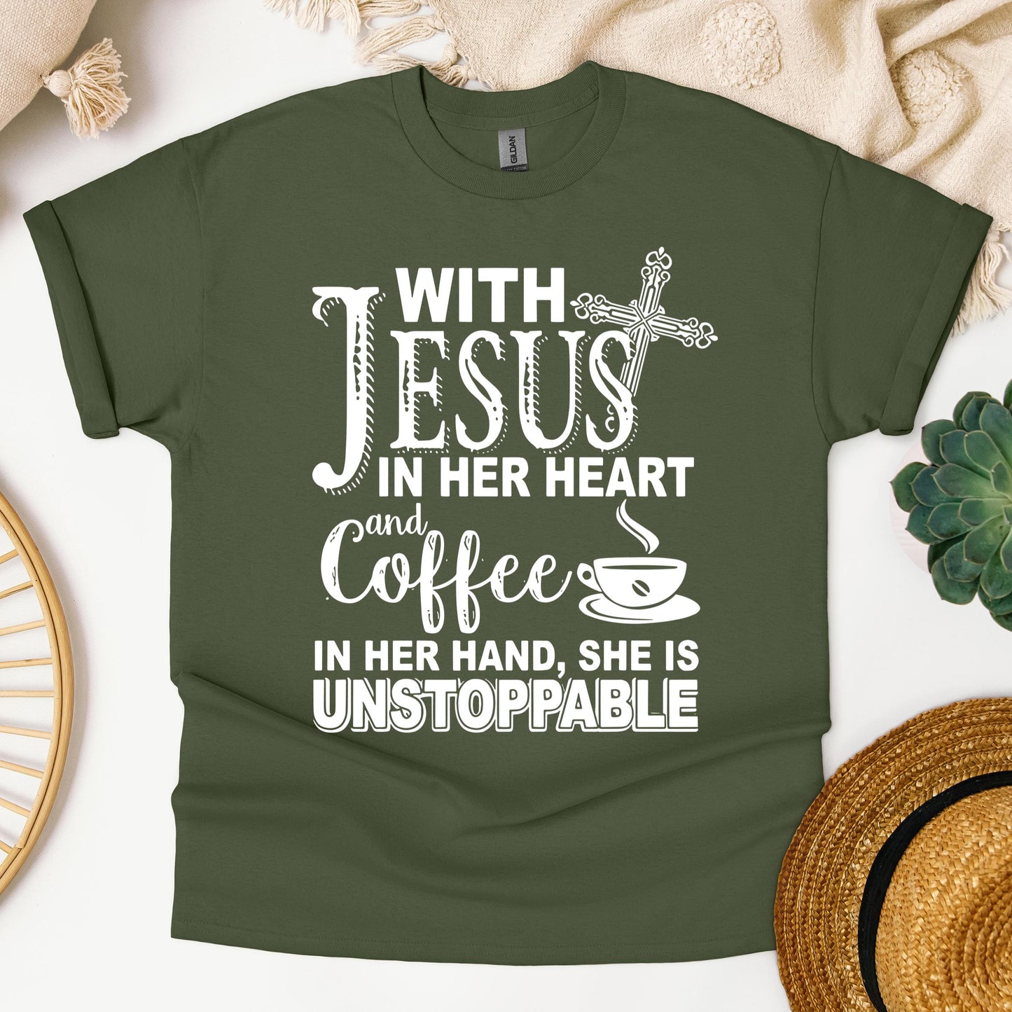 With Jesus In Her Heart And Coffee In Her Hand She Is Unstoppable
