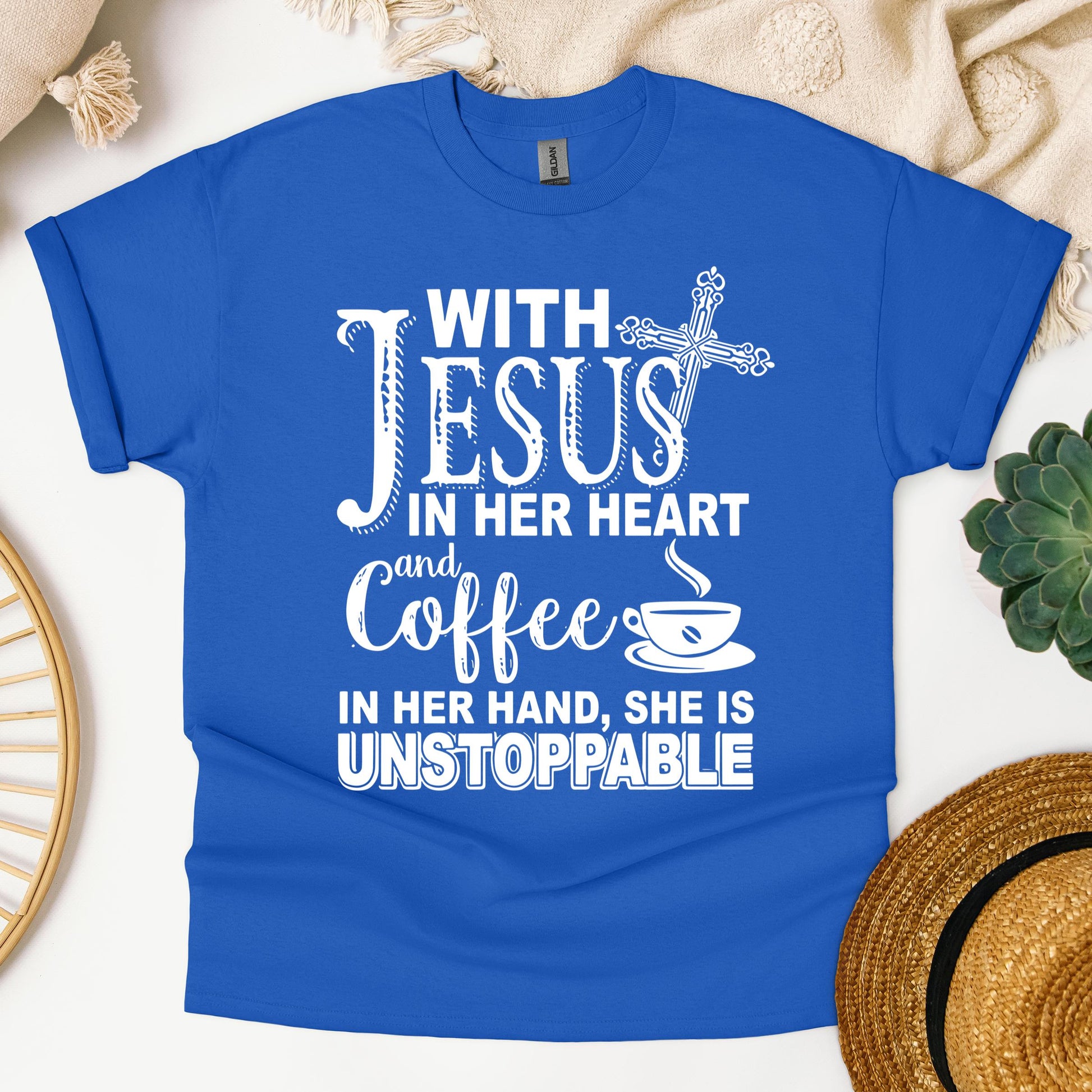 With Jesus In Her Heart And Coffee In Her Hand She Is Unstoppable