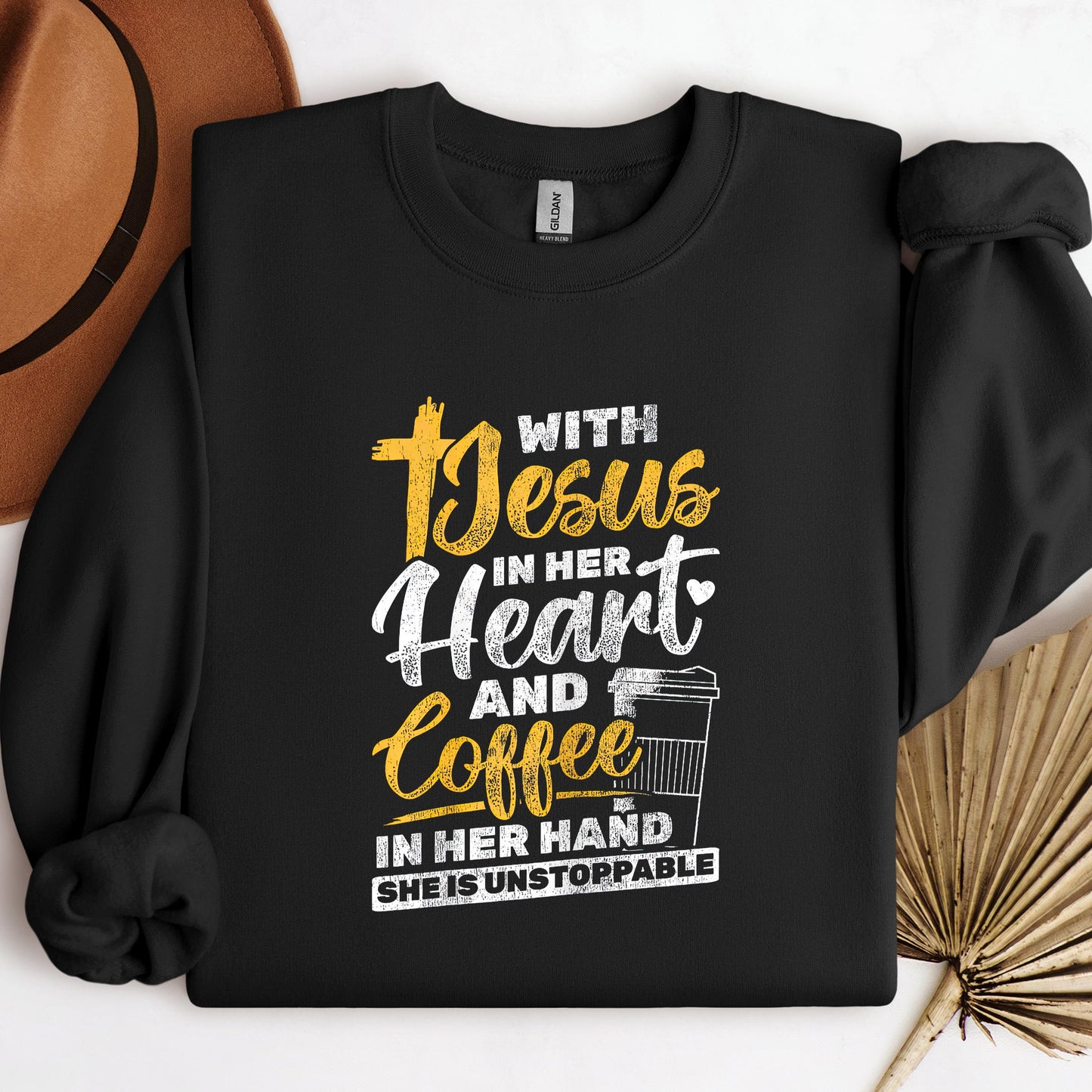 With Jesus In Her Heart And Coffee In Her Hand