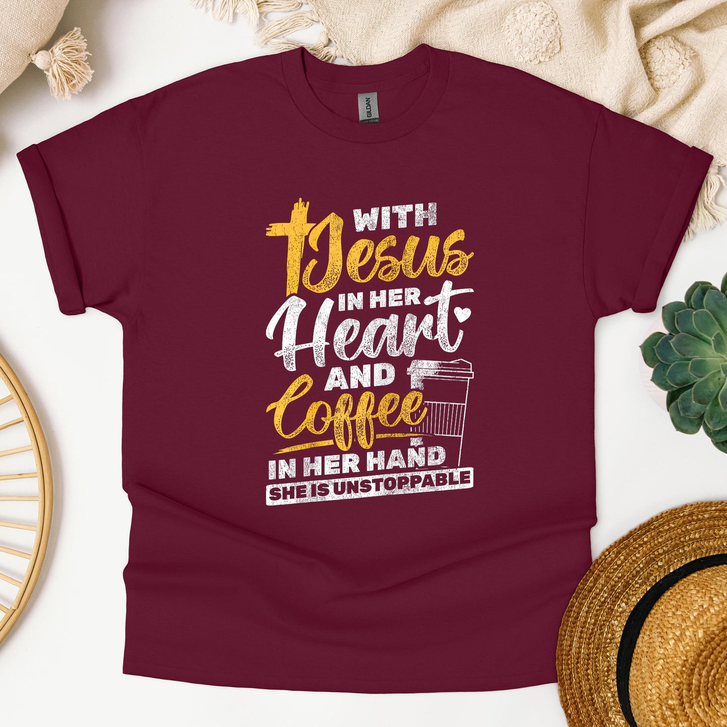 With Jesus In Her Heart And Coffee In Her Hand