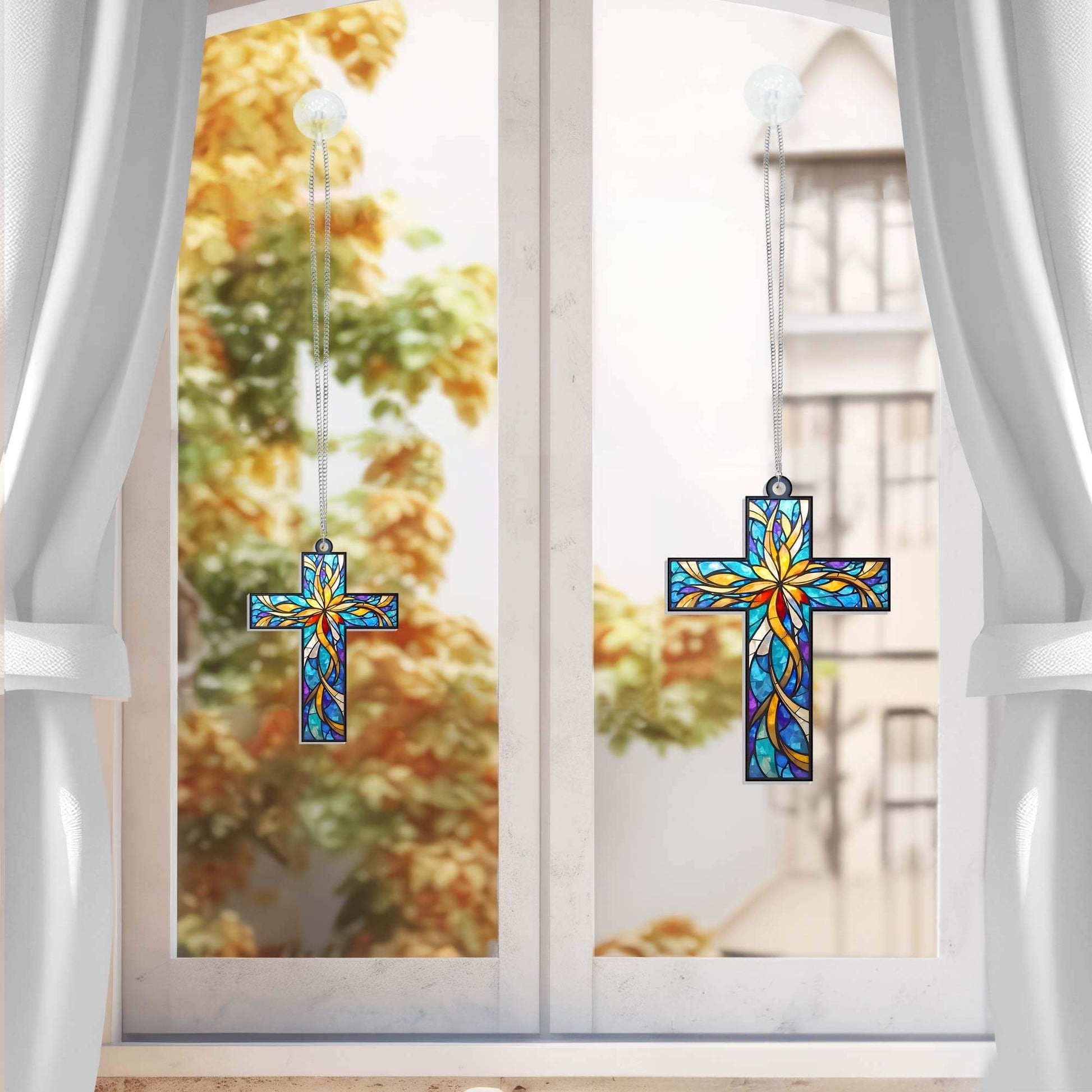 Christian Cross Suncatcher Hanging Sign