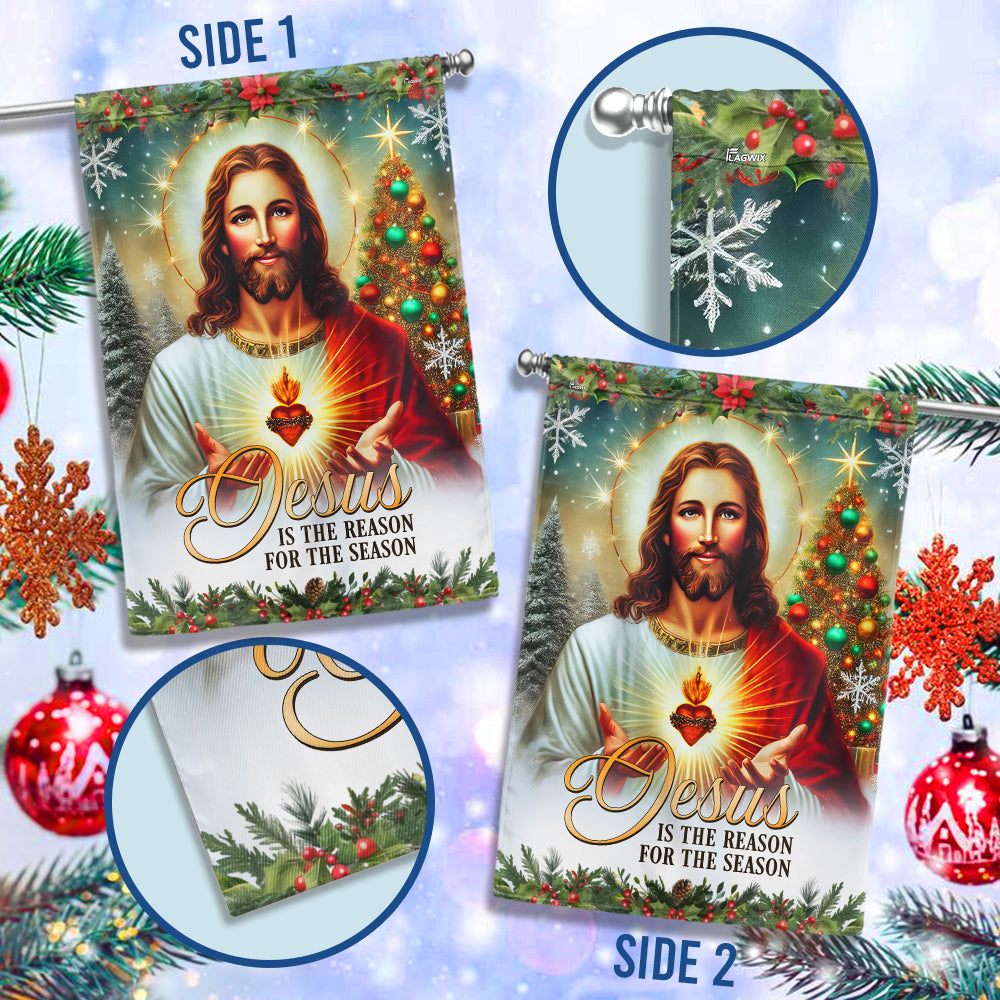 Jesus Christ Scared Heart Christmas Flag Jesus Is The Reason For The Season