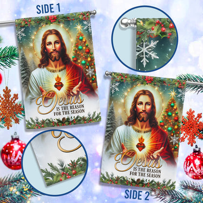 Jesus Christ Scared Heart Christmas Flag Jesus Is The Reason For The Season