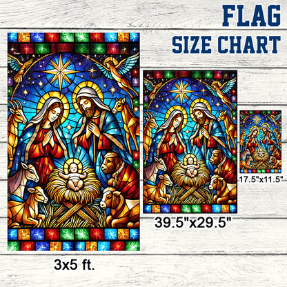 Nativity of Jesus Stained Glass Christmas Flag