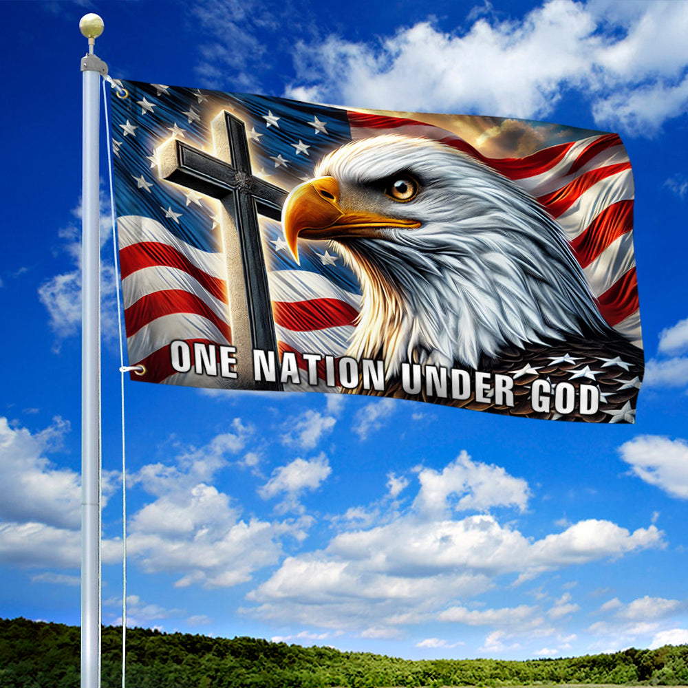 One Nation Under God Christian Cross Eagle Grommet Flag