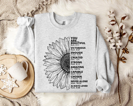You Are Beautiful Victorious Enough Created Strong Amazing Capable Chosen Never Alone Always Loved Sweatshirt