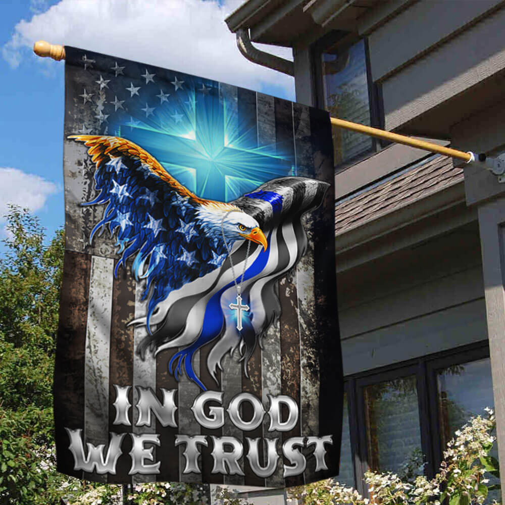 Flagwix American Flag - In God We Trust Christian Cross, American Eagle, The Thin Blue Line Flag